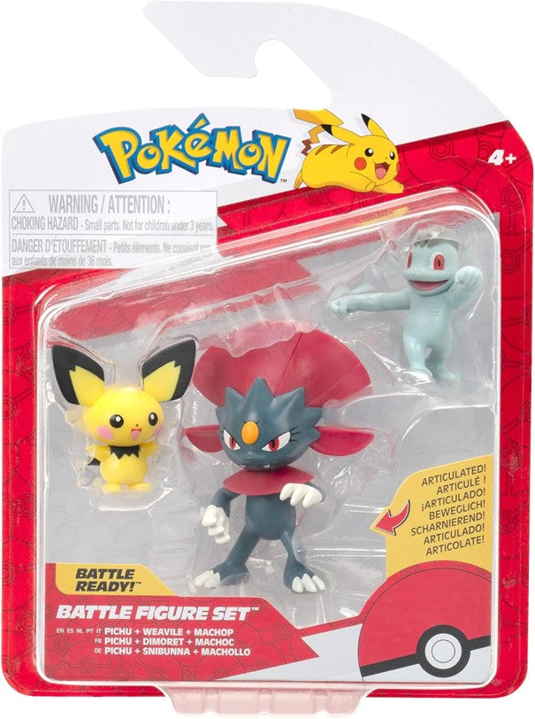 Pokémon Battle Figuren Set - Pichu, Snibunna & Machollo